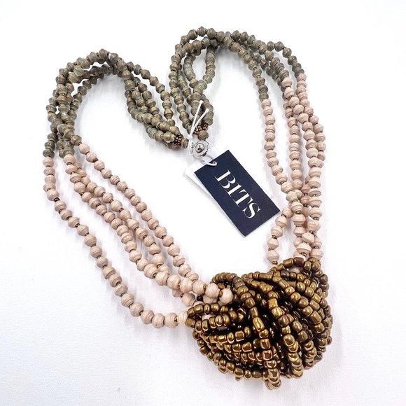 Thirty One Bits Jewelry - NWT - Thirty One Bits - 4 Strand Urban Knot Green & Cream Beaded 20” Necklace